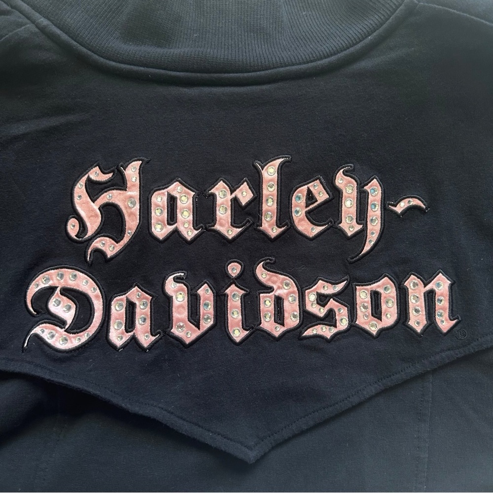 Harley Davidson Black Pink Rhinestone Embroidery Full Zipper Jacket Sweater Lrg - Picture 11 of 12